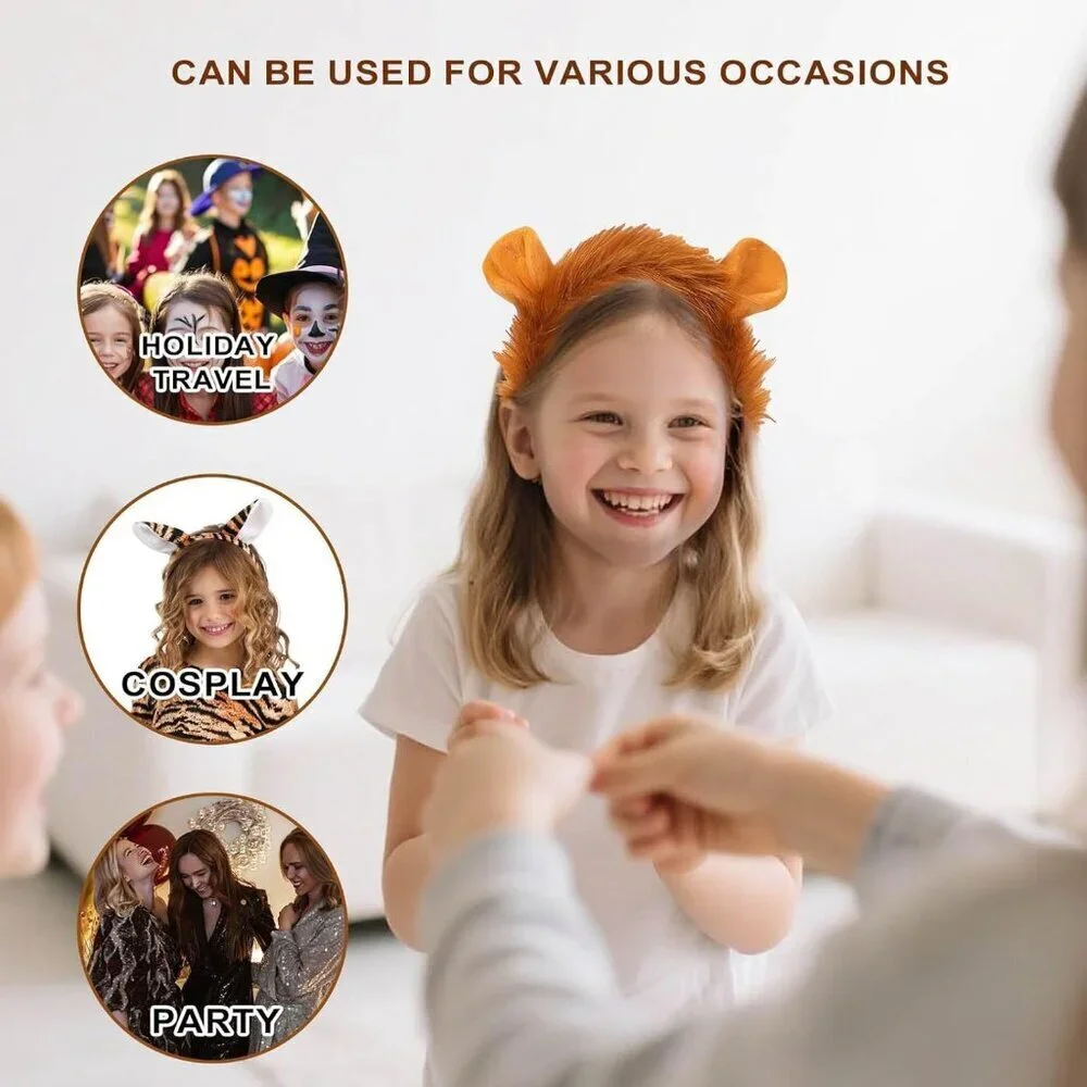 Lion Costume Set for Adults Including Ear Headband Tail & Paw Gloves